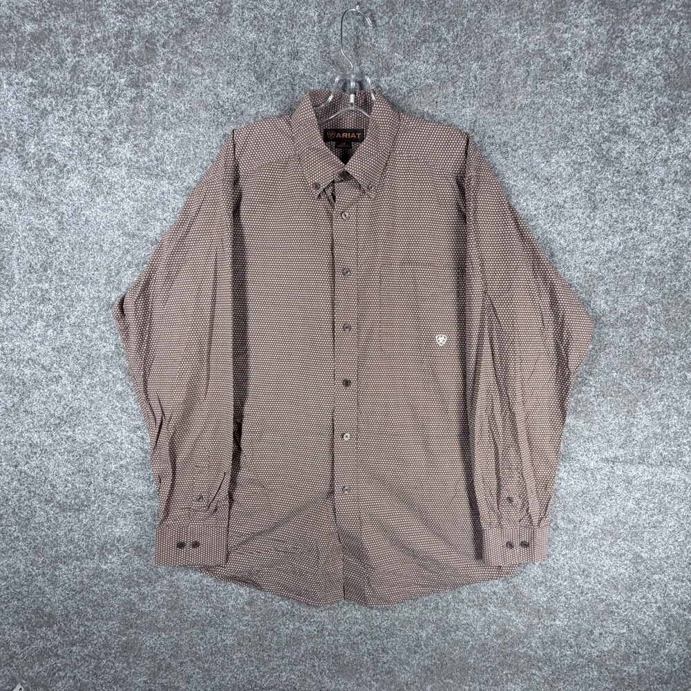 Ariat Button Down Shirts Mens L Brown Micro Plus Pattern Outdoor Western Cowboy